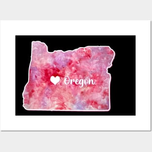 Oregon state map USA heart watercolor pink watercolour Posters and Art